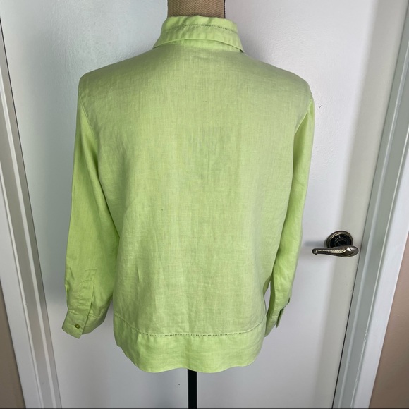 Sigrid Olsen Sport Women 8 Petite Dress Shirt Top Green Button Up Linen Blend - Picture 8 of 14